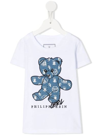Shop Philipp Plein Junior T-shirt With Teddy Bear In Bianco