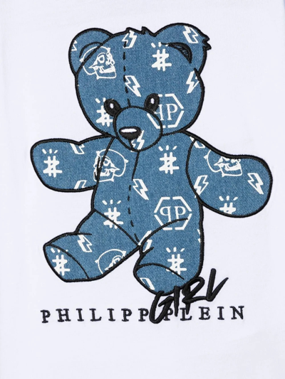 Shop Philipp Plein Junior T-shirt With Teddy Bear In Bianco