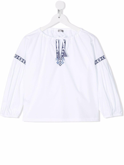 Shop Il Gufo Long Sleeve Blouse In Bianco