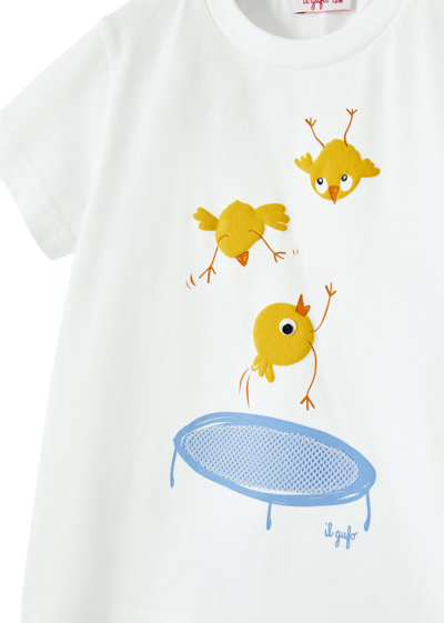 Shop Il Gufo Little Birds T-shirt In Bianco