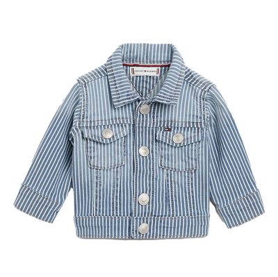 Shop Tommy Hilfiger Junior Striped Denim Jacket In Blu