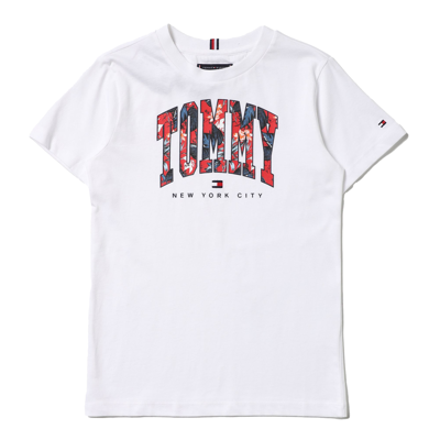 Shop Tommy Hilfiger Junior White T-shirt With Floral Logo In Bianco