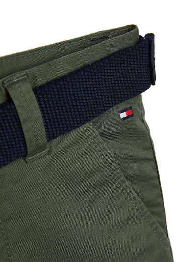 Tommy Hilfiger Junior Green Bermuda With Logoed Belt In Verde