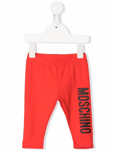 Shop Moschino Leggings With Side Logo In Rosso