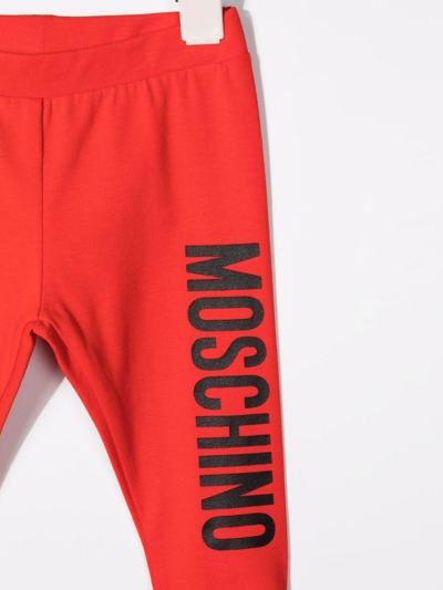 Shop Moschino Leggings With Side Logo In Rosso