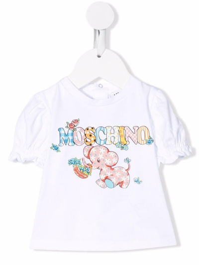 Shop Moschino T-shirt With Elephant Print In Bianco
