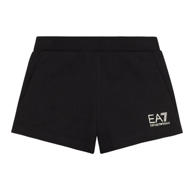 Shop Ea7 Shorts With Silver Logo In Nero