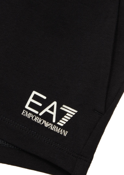 Shop Ea7 Shorts With Silver Logo In Nero