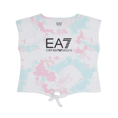 Ea7 Tie Dye T-shirt With Knot In Bianco
