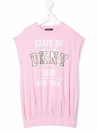 Dkny Pink Branded Graphic Print T-shirt Dress In Rosa