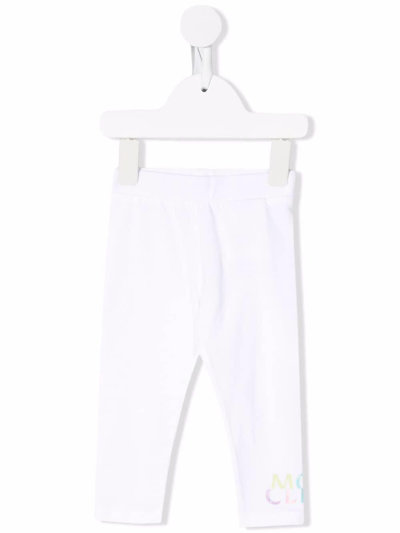Moncler Leggings With Multicolor Logo In Bianco