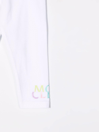 Moncler Leggings With Multicolor Logo In Bianco
