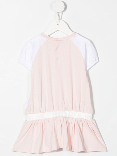 Shop Moncler Two-tone Dress With Elasticated Waist In Rosa