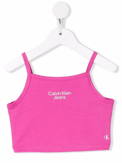 Shop Calvin Klein Junior Cropped Top With Logo In Fucsia