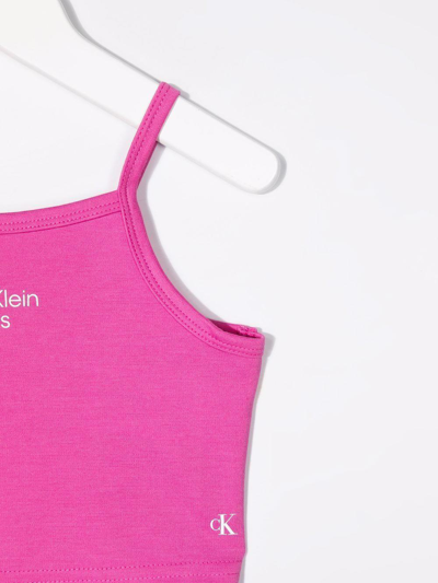 Calvin Klein Junior Cropped Top With Logo In Fucsia