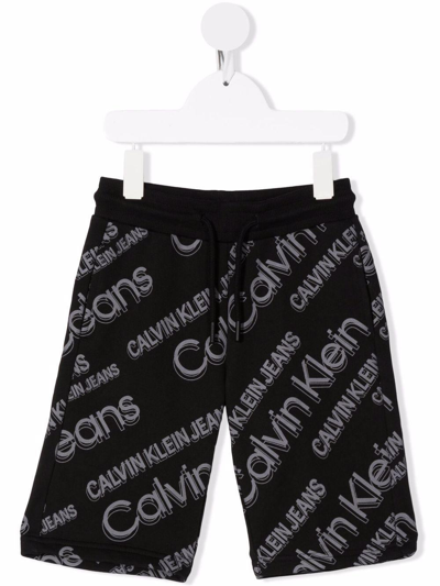 Shop Calvin Klein Junior Black Bermuda With Grey Logo In Nero