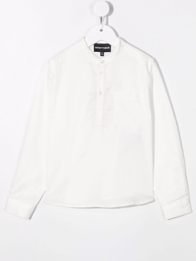 Shop Armani Junior Korean Shirt In Bianco