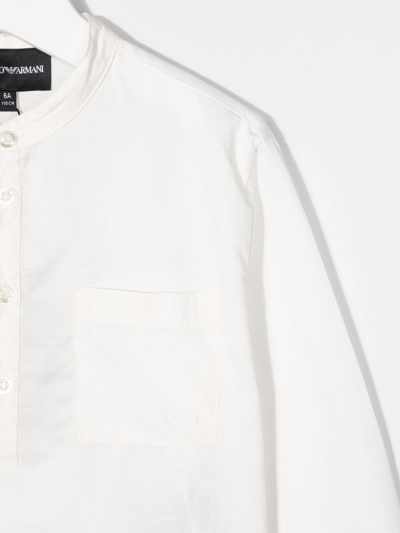 Shop Armani Junior Korean Shirt In Bianco