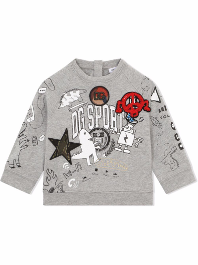 Shop Dolce & Gabbana Sweatshirt With Logo And Applications In Grigio
