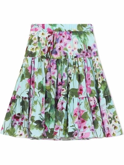 Shop Dolce & Gabbana Floral Print Skirt In Cielo