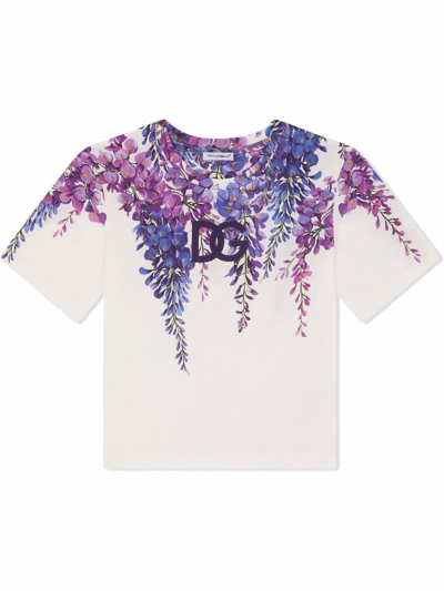 Shop Dolce & Gabbana Floral Print T-shirt In Purple/white