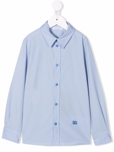 Shop Dolce & Gabbana Shirt With Embroidered Logo In Cielo