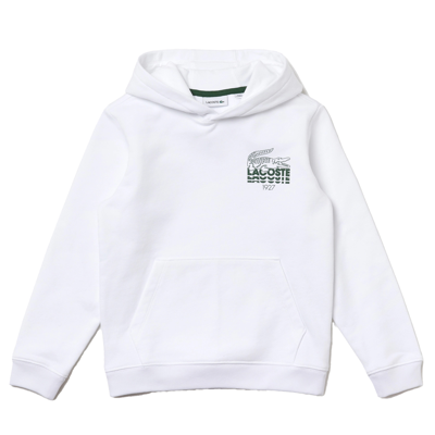 Shop Lacoste Sweatshirt With Front Pouch Pocket In Bianco