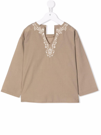 Shop Douuod Shirt With Embroidery In Beige