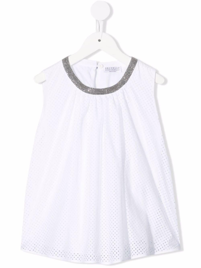 Shop Brunello Cucinelli Perforated Blouse In Bianco