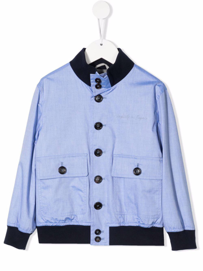 Brunello Cucinelli Cotton Bomber Jacket With Applied Sleeves In Cielo