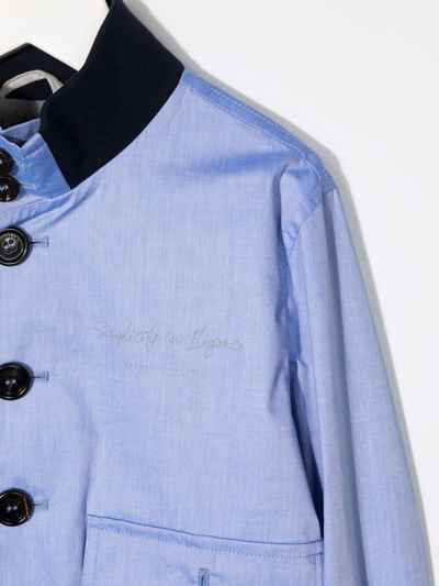 Brunello Cucinelli Cotton Bomber Jacket With Applied Sleeves In Cielo