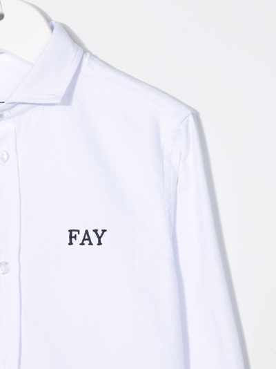 Shop Fay Junior Shirt With Blue Logo In Bianco