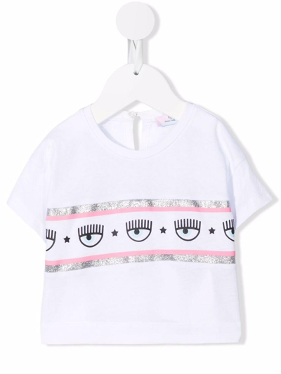Shop Chiara Ferragni Maxilogomania Cropped T-shirt In Bianco