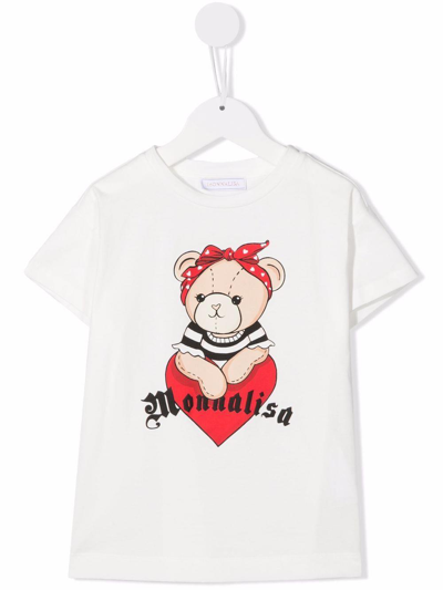 Shop Monnalisa T-shirt With Logo And Teddy-bear In Bianco