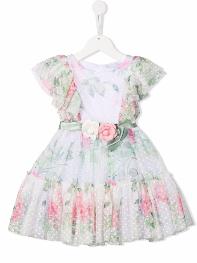 Shop Monnalisa Rose Print Dress In Bianco