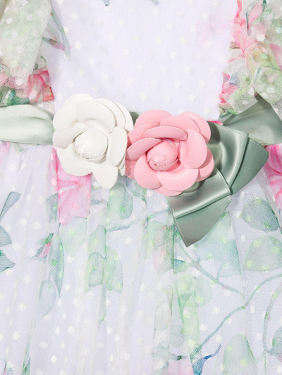 Shop Monnalisa Rose Print Dress In Bianco