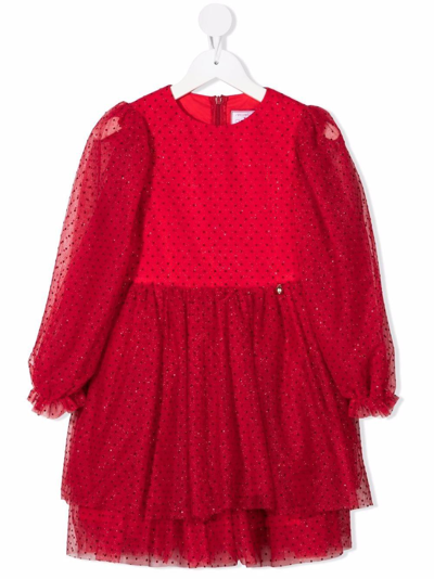 Simonetta Polka-dot Long Sleeve Dress In Rosso