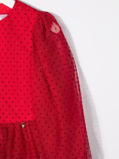Simonetta Polka-dot Long Sleeve Dress In Rosso