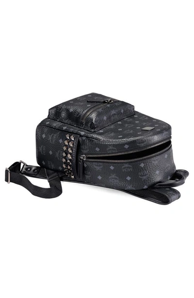 Mcm Small Stark Viestos Coated Canvas Backpack In Black