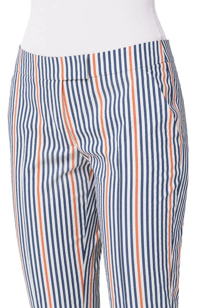 Shop Akris Punto Frankie Stripe Stretch Gabardine Pants In Cream-navy-orange