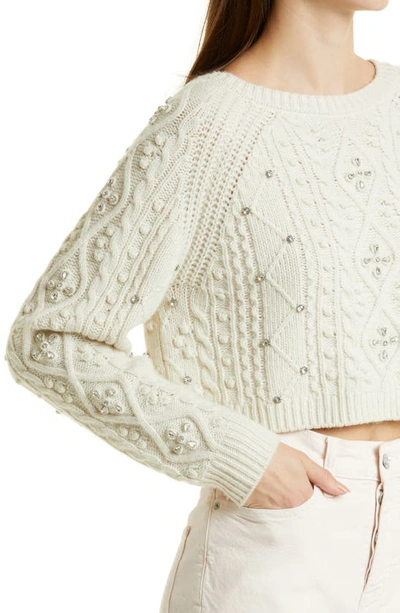 Shop Ba&sh Otello Crystal Embellished Mixed Stitch Crop Wool Sweater In Ecru