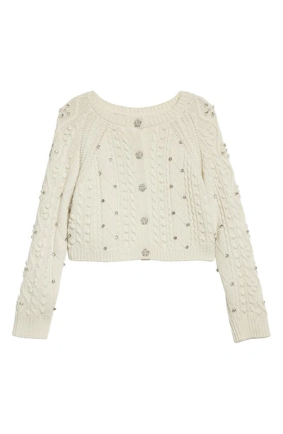 Shop Ba&sh Otello Crystal Embellished Mixed Stitch Crop Wool Sweater In Ecru