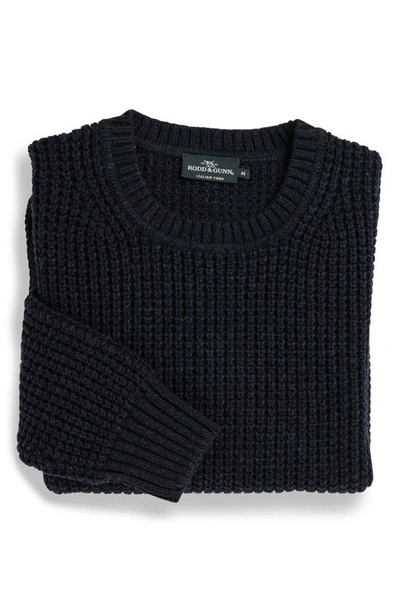 Shop Rodd & Gunn Huntly West Waffle Knit Cotton Blend Crewneck Sweater In Midnight