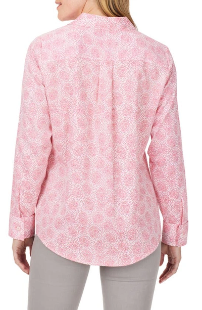 Shop Foxcroft Davis Sweetheart Print Cotton Button-up Shirt In Pink Champagne