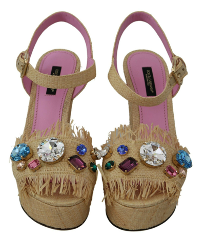 Shop Dolce & Gabbana Beige Rhinestones Wedge Heel Sandals Women's Shoes