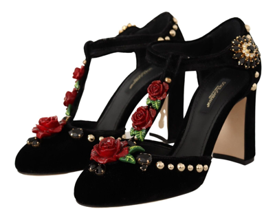 Shop Dolce & Gabbana Black Mary Jane Pumps Roses Crystals Women's Shoes