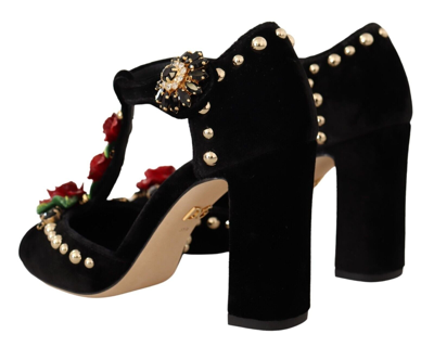 Shop Dolce & Gabbana Black Mary Jane Pumps Roses Crystals Women's Shoes