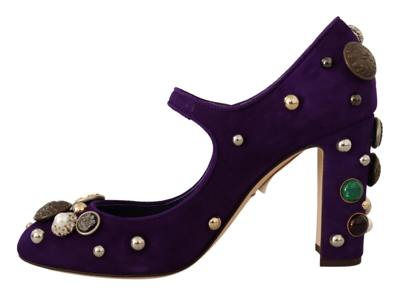 Shop Dolce & Gabbana Purple Suede Embellished Pump Mary Jane Women's Shoes