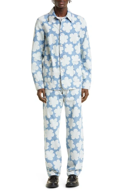 Shop Kenzo Floral Denim Workwear Jacket In Sky Blue