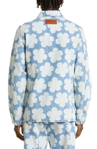 Shop Kenzo Floral Denim Workwear Jacket In Sky Blue